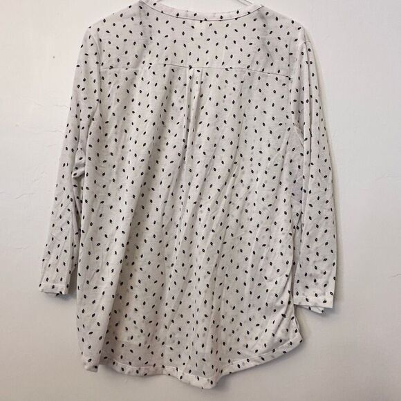 H&M Womens Blouse Top Leaf Pattern Long Sleve V Neck Pullover White Black Large - Picture 2 of 4
